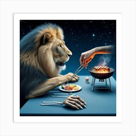 Lion Eating Bbq Art Print