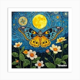 Moon And Butterflies 4 Art Print