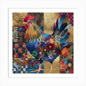 Patchwork Quilted Leghorn Chicken 2 Art Print