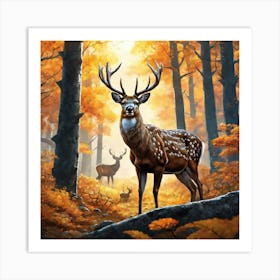 Deer In The Woods 60 Art Print