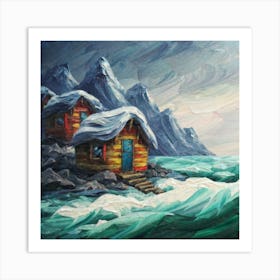 Acrylic and impasto pattern, mountain village, sea waves, log cabin, high definition, detailed geometric 9 Art Print