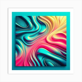 shimmering, smooth water, as a flat lay, in turquoise, hot pink, and yellow colors. 3 Art Print