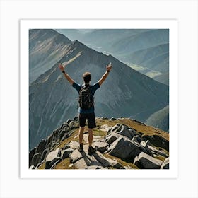 Man On Top Of Mountain Art Print