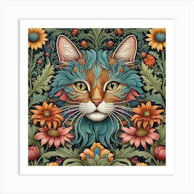 Cat With Flowers Art Print