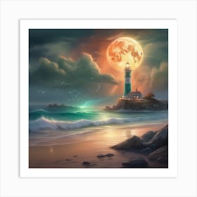 Lighthouse At Night Landscape Art Print