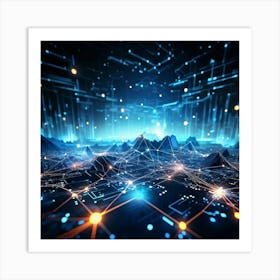 Abstract Cyber Concept Art Featuring Networks Of Glowing Dots Amidst Streams Of Futuristic Data Flow (6) Art Print