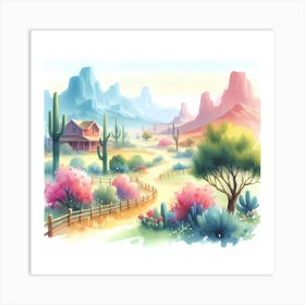 Watercolor Desert Landscape 2 Art Print