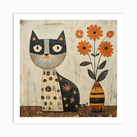 Cat With Flowers 20 Art Print