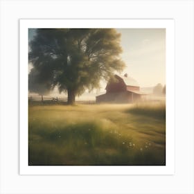 Barn In The Mist 3 Art Print