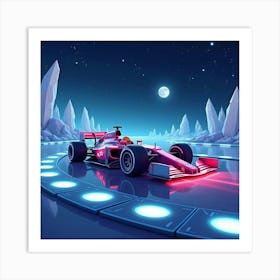 Formula Car Racing Under A Starry Sky On A Futuristic Track Made Of Glowing Crystals 1 Art Print