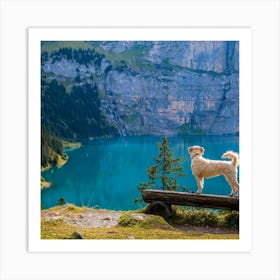 Dog On A Log Overlooking Lake Art Print