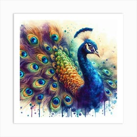 Peacock Watercolor Painting Art Print