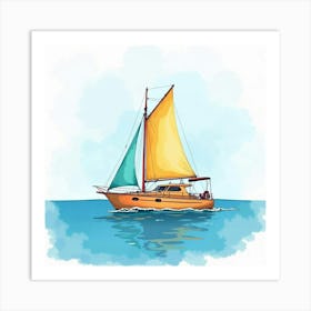 Colorful Catamaran Floating On Watercolor Waters 1 Art Print