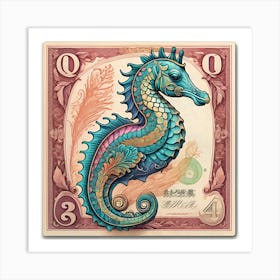 Sea Horse And Ocean Stamp Vintage Design Poster Art Print