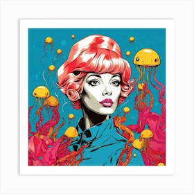 Girl With Jellyfish 1 Art Print