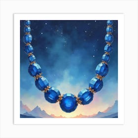 Sapphire Necklace, Watercolor, Starry Desert Night 1 Art Print