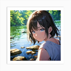 Anime Girl By The River Art Print