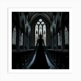 Silhouette Of A Bride In A Church Art Print