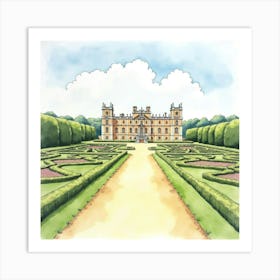 Watercolor Painting Of The Blenheim Palace, Showcasing Its Grand Façade And Expansive Gardens Art Print