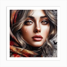 Beautiful Girl With A Scarf Art Print