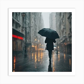 Woman Walking In The Rain Art Print