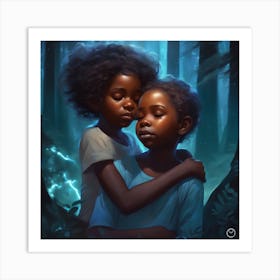 Two Black Children In The Forest Art Print