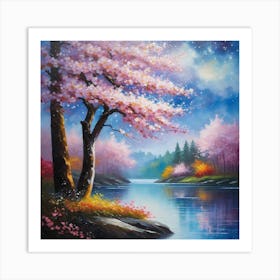 Cherry Blossoms By The River 2 Art Print