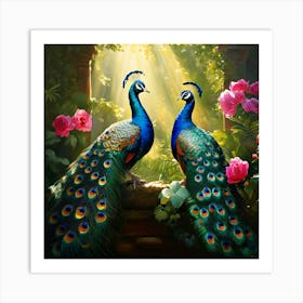 Peacocks In The Garden art print 1 Art Print