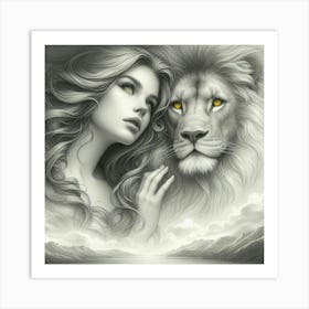 A beautiful woman and lion 3 Art Print