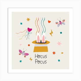 hocus pocus print with hat and rabbit Art Print