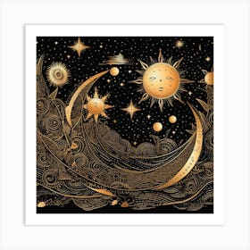 Moon And Stars 9 Art Print