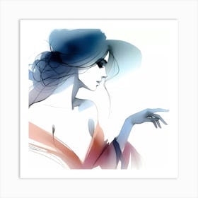 Woman In Blue Hat Art Print