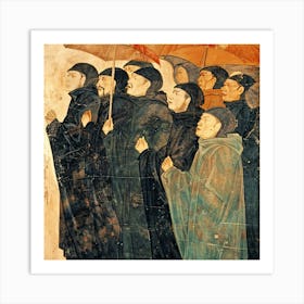 Monks With Umbrellas 1 Art Print