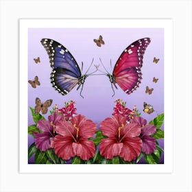 Butterfly And Flowers Art Print