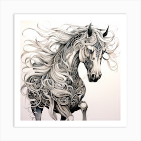 White Horse With Long Hair Art Print