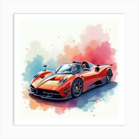 Pagani Huayra Roadster Amidst A Colorful Watercolor Background, No Signature Or Logo 1 Art Print