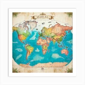 Detailed World Map Watercolor Style Continents And Oceans Outlined With Precision Geographic Land (5) Affiche