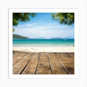 Wooden Table On The Beach Art Print