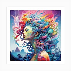 Colorful Woman With Colorful Hair Art Print