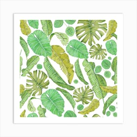 Beautiful Watercolor Tropical Leaves Pattern Square Art Print