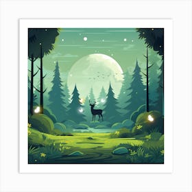 Forest Landscape With Deer Art Print