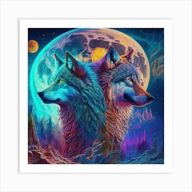 Two Wolves In The Moonlight 7 Art Print