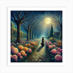 Into The Garden Tending To Enchanted Rose Gardens Under Amsterdam S Moonlight Style Gothic Floral Expressionism (4) Art Print