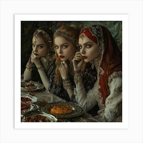 Three Women At A Table Art Print