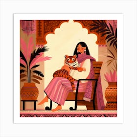 Indian Woman With Tiger Art Print