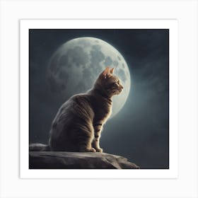 Cat In The Moonlight 1 Art Print