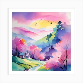 Watercolor Of A House In Spring Art Print