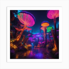 Neon Mushroom Forest Art Print