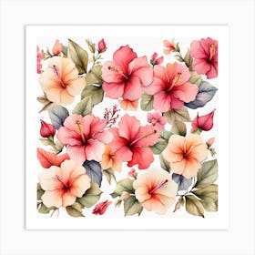 Pattern with Hibiscus flowers 2 Art Print