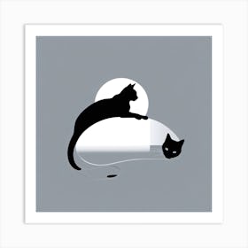 Cat And Moon Art Print